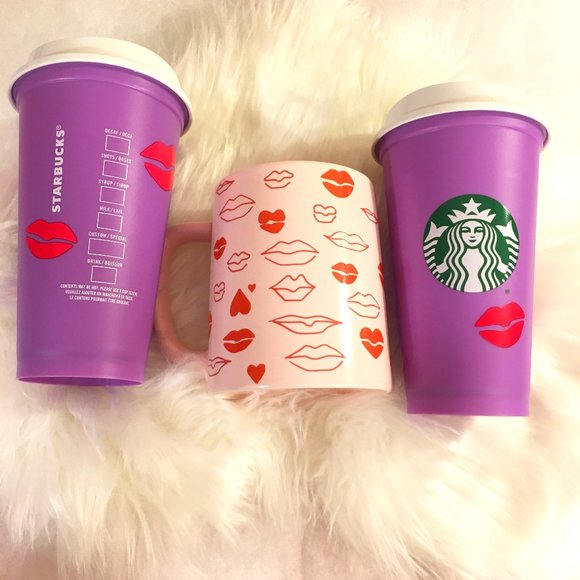 LIPS AND HEARTS VALENTINE MUG & Purple REUSABLE